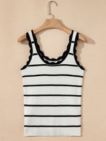 Stripe Scalloped Edge Crew Neck Knit Tank Top