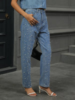 Pearl Detail Jeans with Pockets