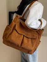 Corduroy Large Tote Bag with Adjustable Strap