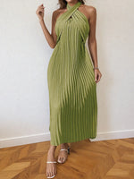 Pleated Halter Neck Midi Dress