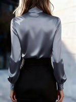 Satin Bow Tie Long Sleeve Blouse