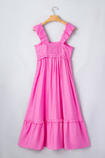 Solid Color Ruffle Trim High Waist Sleeveless Maxi Dress