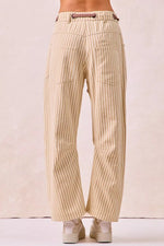 BiBi Drawstring Striped Twill Barrel Pants
