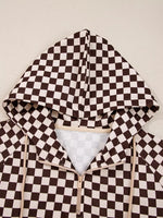 Checkered Drawstring Hoodie and Pants Set