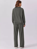 Relaxed Fit Quarter-Zip Top and Pants Set