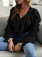 Full Size Ruffle Trim V-Neck Shirt Plus Size