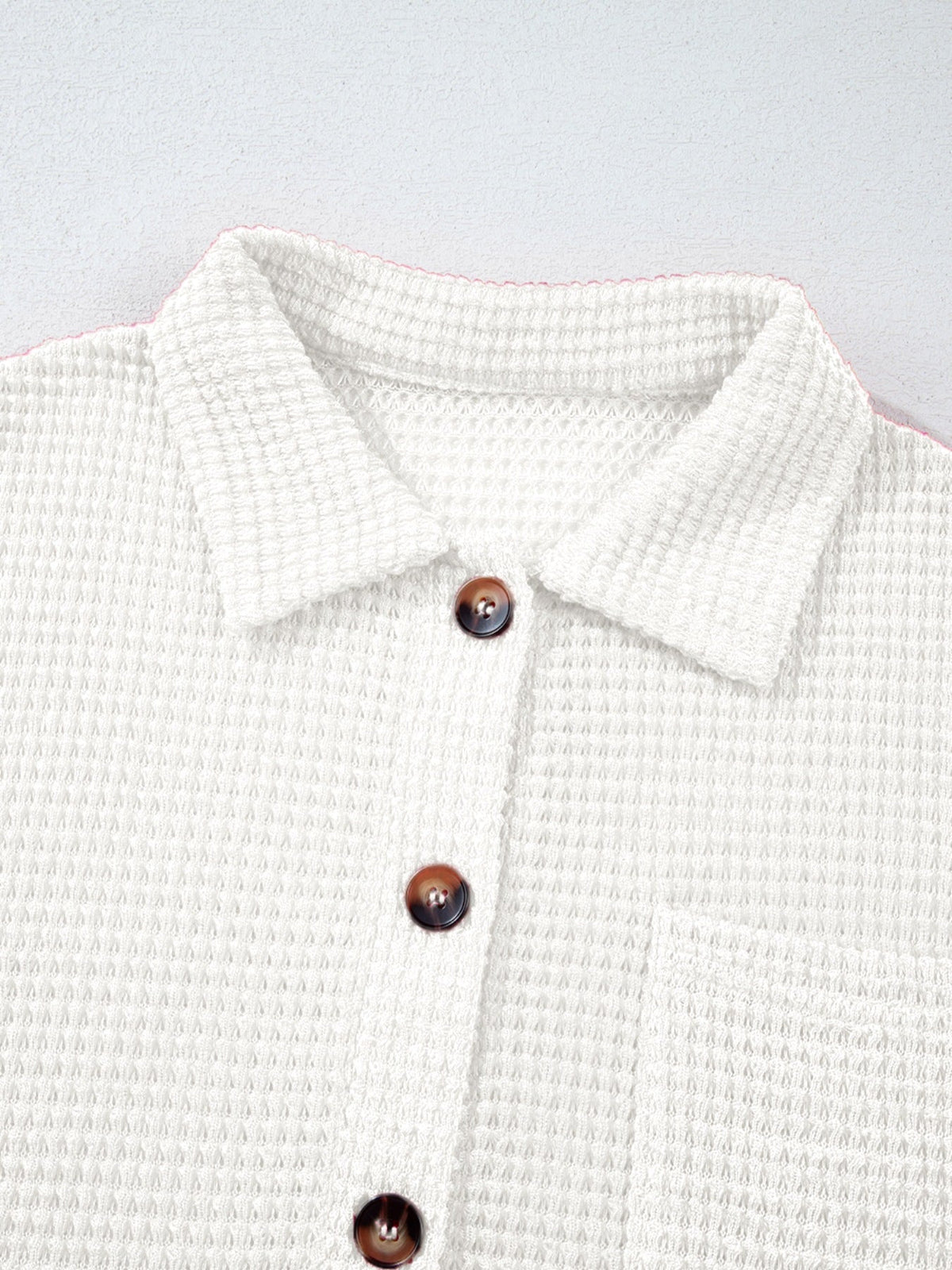 Waffle Knit Button Detail Top