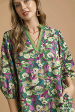 Umgee Boho Floral Balloon Sleeve Mini Dress