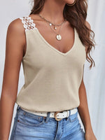 Full Size Lace Trim V-Neck Waffle Knit Tank Plus Size