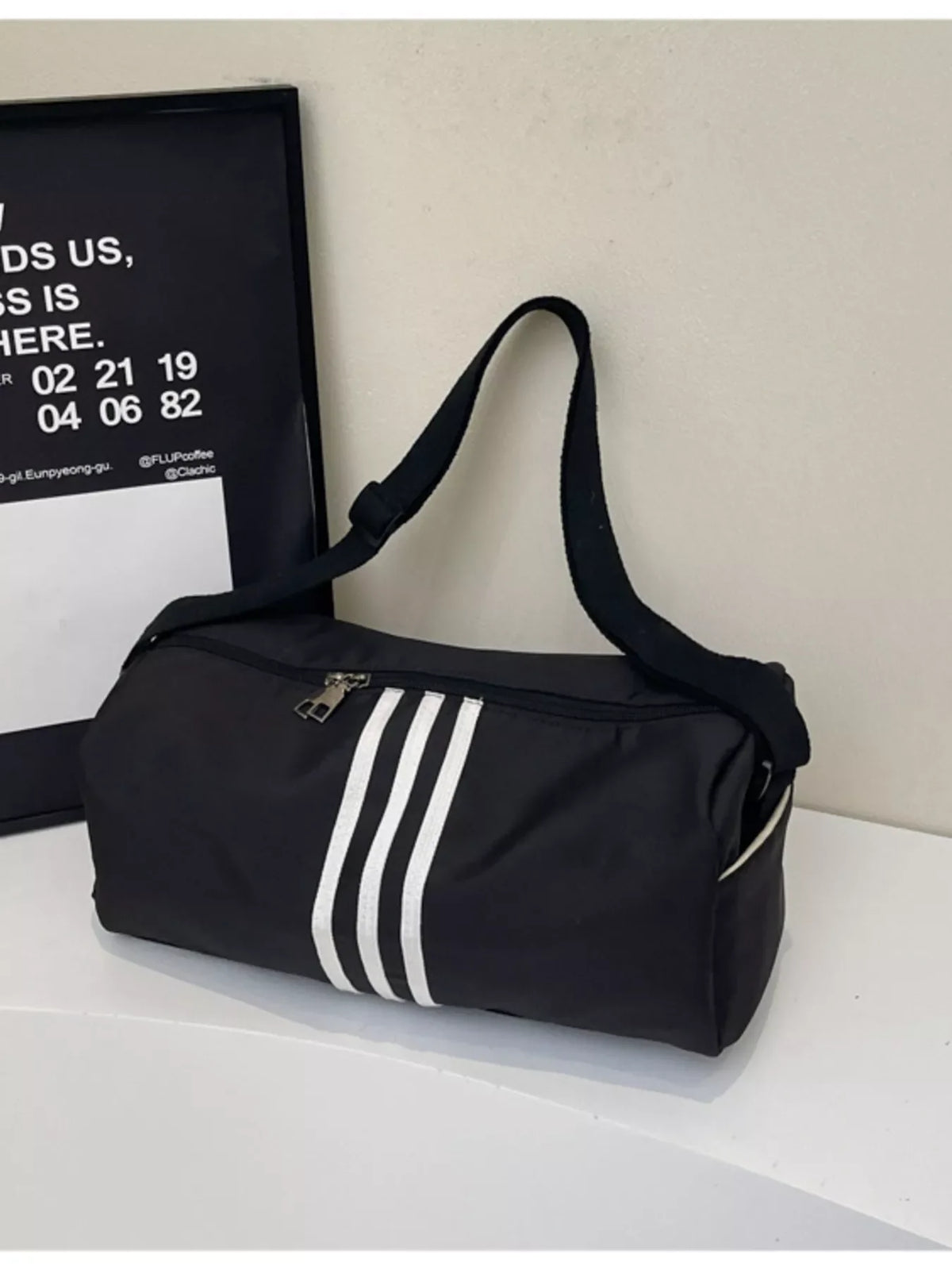 Striped Adjustable Strap Duffel Bag