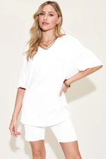 Basic Bae Bamboo Full SizeV-Neck Drop Shoulder T-Shirt and Shorts Set