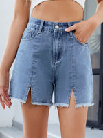 Raw Hem Slit Denim Shorts