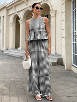 Gingham Sleeveless Top and Wide Leg Pants Set