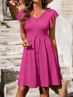 V-Neck Ruffled Cap Sleeve Dress