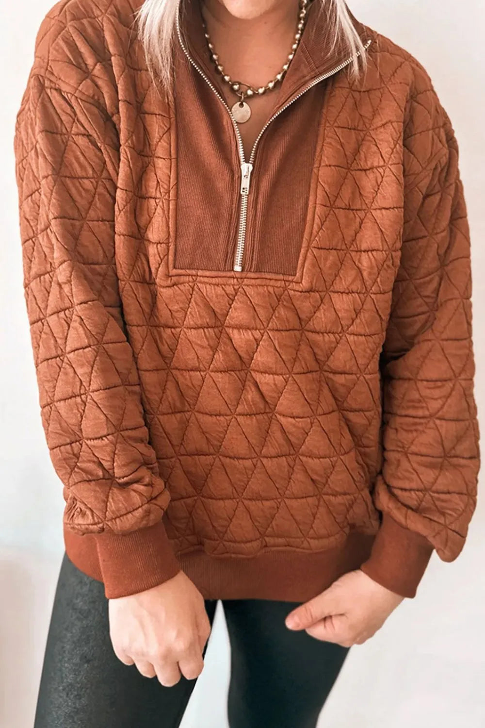 Quilted Half-Zip Long Sleeve Sweatshirt
