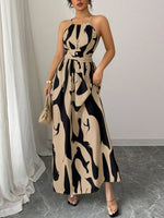 Abstract Print Halter Neck Maxi Dress
