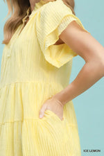 Umgee Tiered Ruffle Sleeve Textured Mini Dress