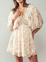 Floral V-Neck Balloon Sleeve Dress
