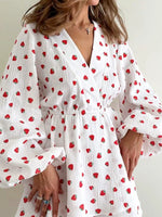 Strawberry Print Long Sleeve Mini Dress