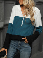 Color Block Half Zip Hooded Top