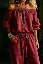 Full Size Off-Shoulder Top and Pants Set Plus Size