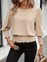 Smocked Waist Round Neck Blouse