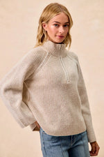 BiBi Two Tone Rib Texured Knit Collared Top with Zip Up