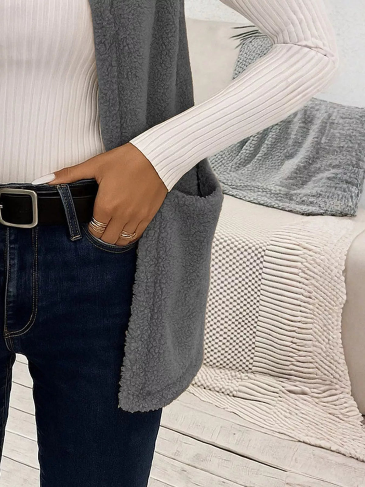 Sleeveless Fuzzy Fleece Vest Coat