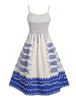 Sardine Print Spaghetti Strap Midi Dress