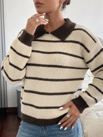 Striped Knit Polo Sweater