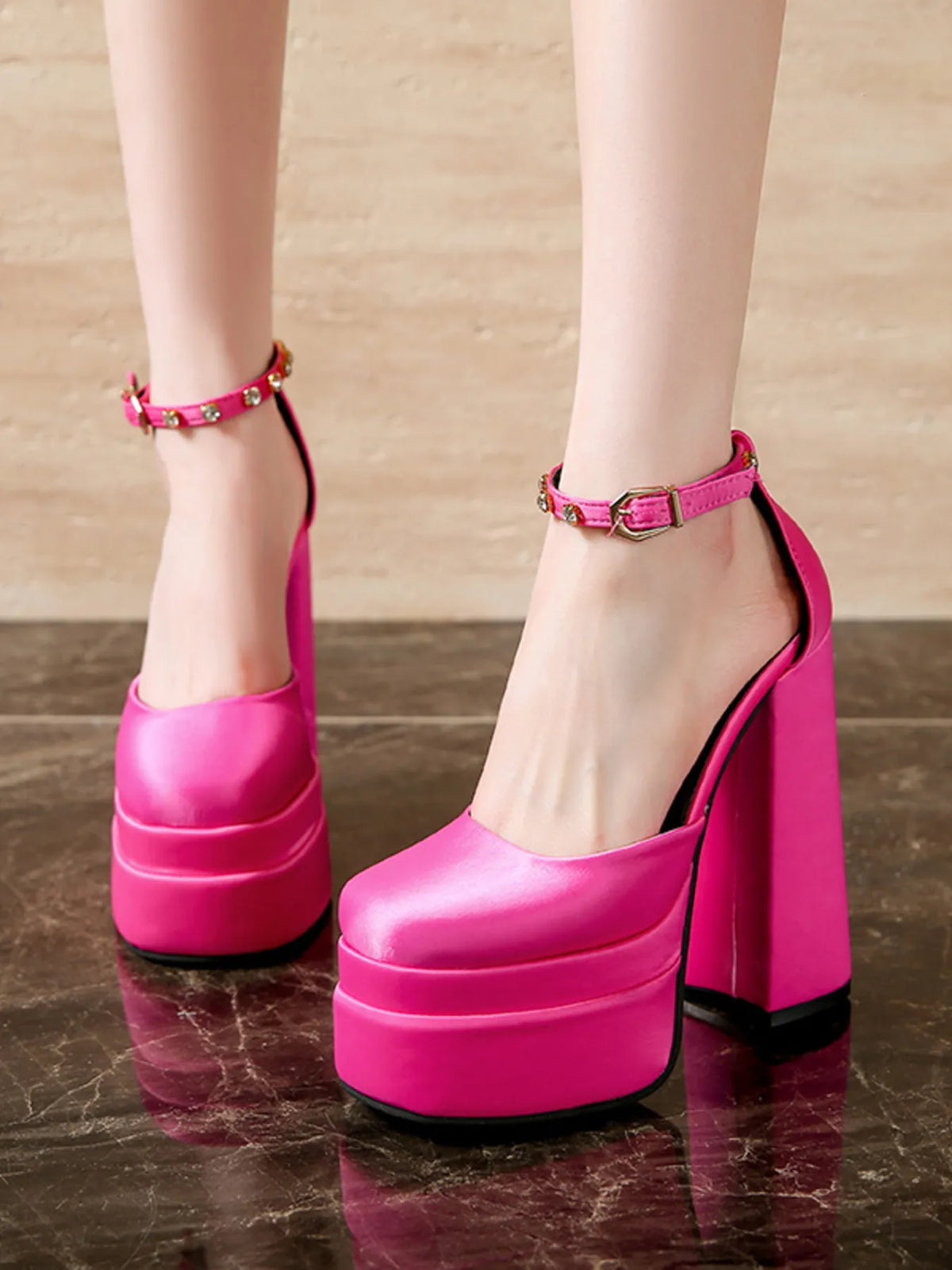 Platform High Heel Ankle Strap Pumps