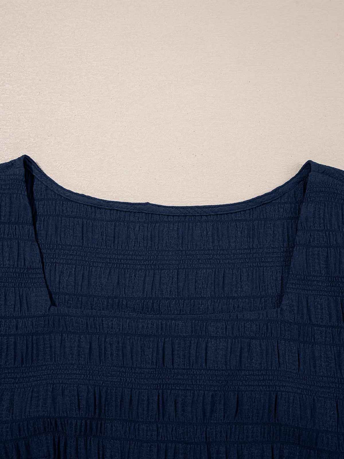 Textured Square Neck Top and Shirred High Waist Shorts Set