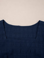 Textured Square Neck Top and Shirred High Waist Shorts Set