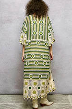 POL Striped and Floral Pattern Crochet Longline Cardigan