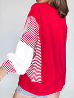 Striped Patchwork Sleeve Colorblock Sweatshirt