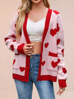 Heart Pattern V-Neck Button-Down Knit Cardigan