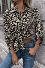 Ivy Lane Leopard Roll-Tap Sleeve Shirt