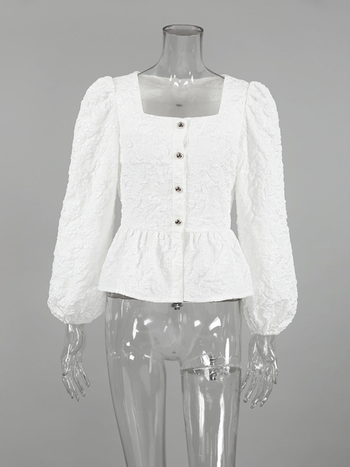 Textured Square Neck Balloon Sleeve Shirt