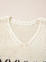 Contrast Stitch Detail V Neck Drop Shoulder Sweater