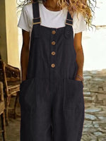 Casual Button Front Wide Leg Overalls