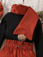 Children's Texture Knit Top and Skirt Set with Scarf & Beret