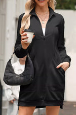 Zip Front Long Sleeve Sweatshirt Dress