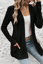 Ribbed Knit Open Front Cardigan with Pockets