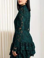 Lace Mock Neck Long Sleeve Mini Dress