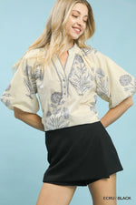 Umgee Floral Print V-Neck Top