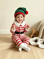 Children's Christmas Striped Pajama Set with Matching Hat
