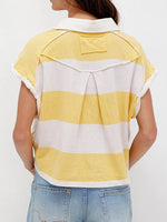 Striped Collared Neck Short Sleeve Top