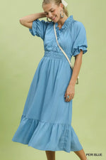 Umgee Ruffle V-Neck Midi Dress