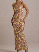 Floral Sequin Embellished Bodycon Maxi Dress
