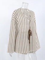 Striped Tie Front Top and Shorts Lounge Set